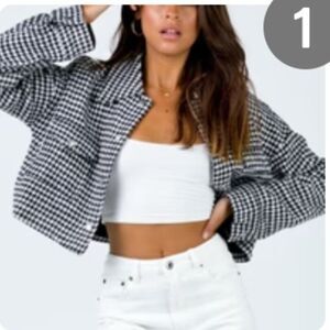 princess polly twiin generation crop jacket black& white Houndstooth size small